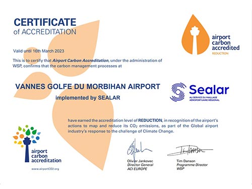 ACA Certificate Europe 2022-2023 Level 2 Reduction Vannes Golfe du Morbihan Airport